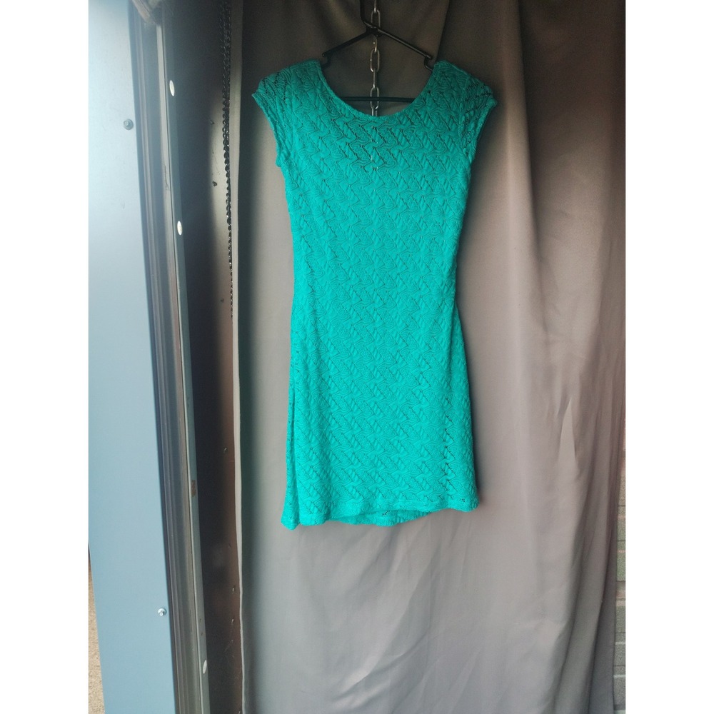 Apt 9 Womens Teal Green Lace Overlay Sheath Dress‎ Size XS Cap Sleeve Mini
